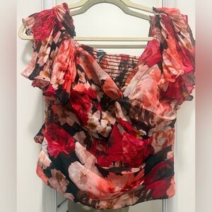 Express Red and Black Floral Blouse